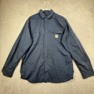 Carhartt Force Button Down Long Sleeve Work Shirt Navy‎ Men's Size Large
